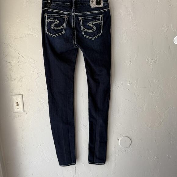 Silver Jeans Suki Super Skinny Jeans Womens 27x33 Dark Wash Stretch Embroidered - Picture 7 of 11